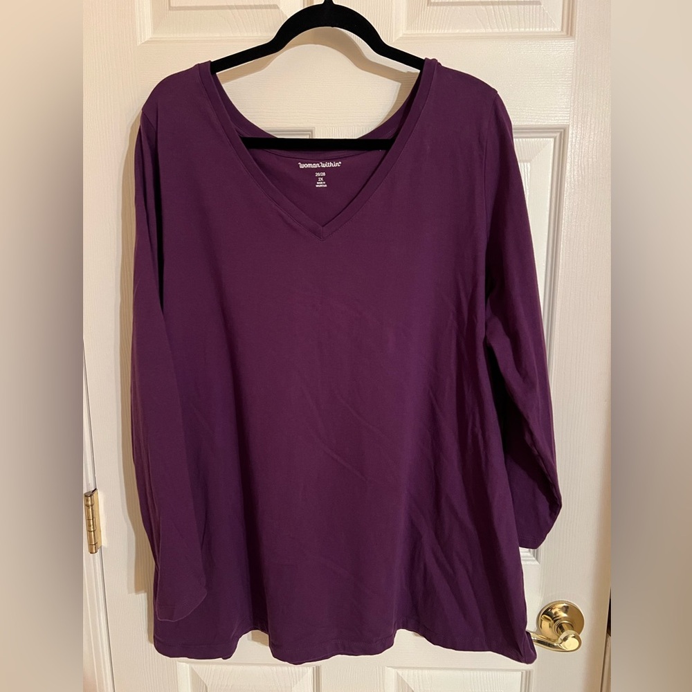 Woman Within Deep Purple Long Sleeve V-Neck Top